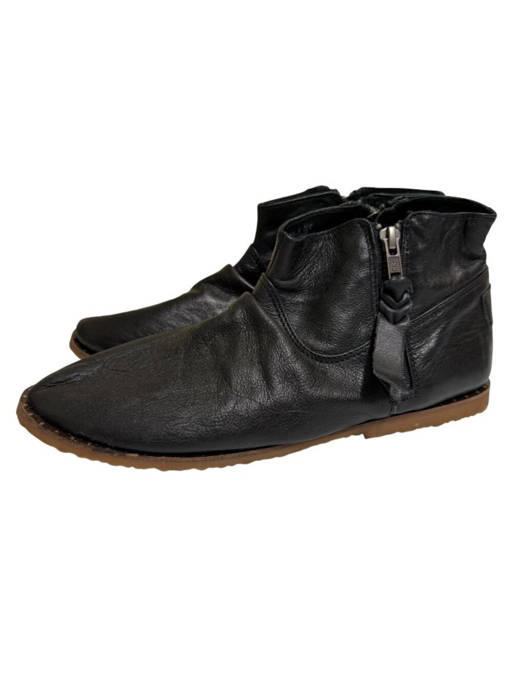 Luxe De Leon Leather Zip Ankle Boots Womens Size 9 Black Flat Gum Sole Studded